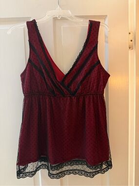 Charlotte Russe Burgundy Lace Polka Dot Babydoll Cami